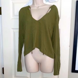 Free People Olive Green Grommet Nu Nu Jump To The Beat Top Sz Medium